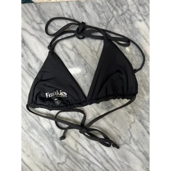 Frankies Sky Ribbed String Women's Triangle Bikini Top Black Size: Small NWOT - Picture 3 of 5